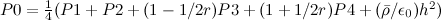 $P0 = \frac{1}{4}(P1 + P2 + (1-1/2r)P3 + (1+1/2r)P4
      + (\bar{\rho}/\epsilon_0) h^2)$