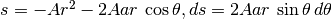 s = -Ar^2 - 2Aar \, \cos\theta, ds = 2Aar \, \sin \theta \, d\theta