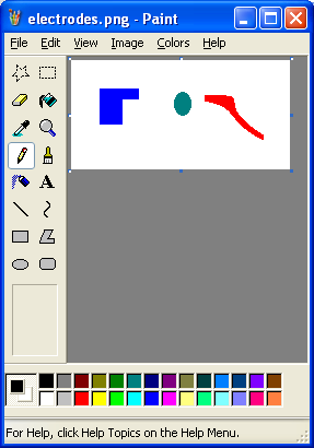 three electrodes, each of different color, drawn in MS Paint