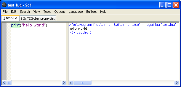 screenshot of SciTE text editor