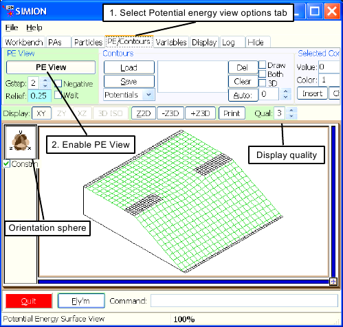 Potential energy view of potential array using the PE View function.