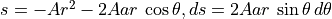 s = -Ar^2 - 2Aar \, \cos\theta, ds = 2Aar \, \sin \theta \, d\theta