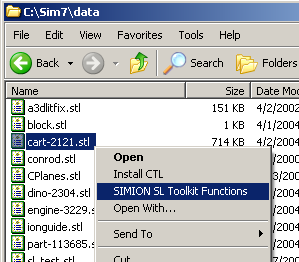 opening STL file into SL Tools by right clicking on file from Windows Explorer