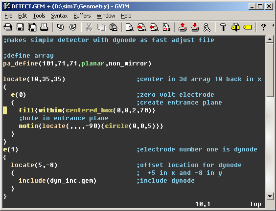 screenshot of VIM text editor with SL Editor plugins
